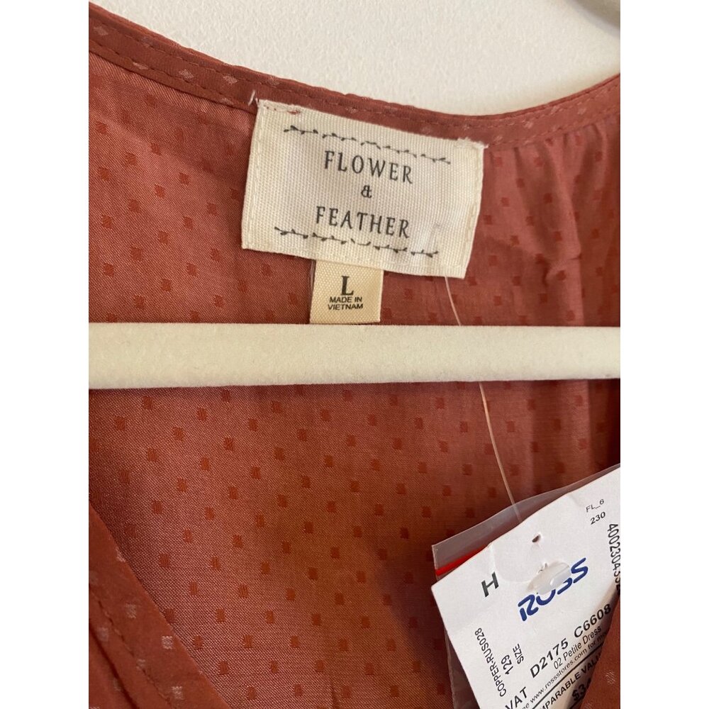 Dusty Pink Midi Dress With Polka Dot Pattern & Smocked Waist & Wrist Size L - Picture 2 of 8